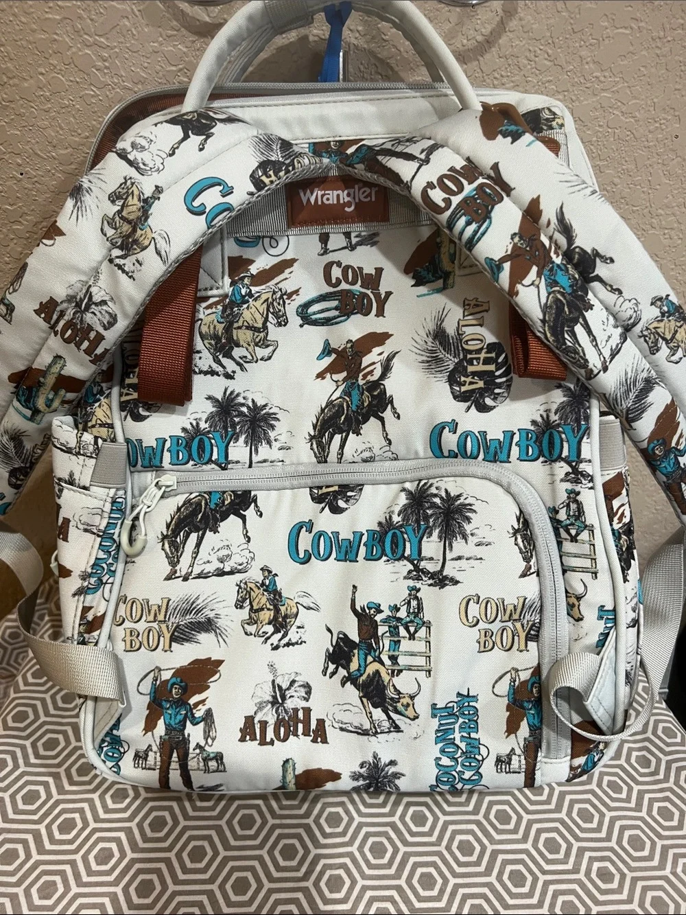 Wrangler Callie White Backpack with Brown and Teal Western Print
